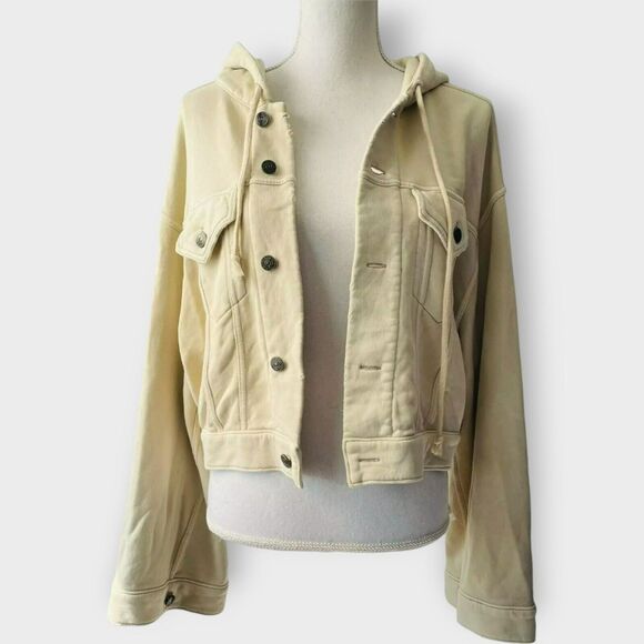 Free People Dreamers Cropped Knit Jacket Tea Tan Fleece Lined Size Small S Hood - Picture 1 of 10